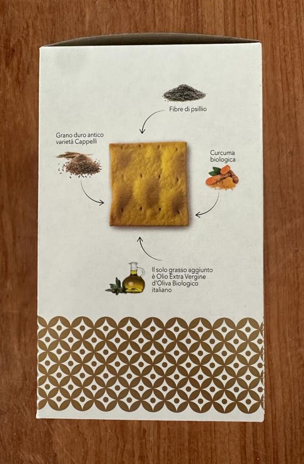 Crackers BIO Antiki di grano duro antico Cappelli con curcuma e fibre di psillo, senza lievito